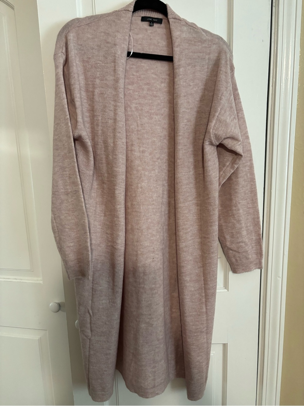 Love Tree Long Open-Front Cardigan Sweater - Oatmeal Beige